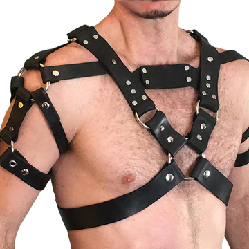 Male PU Leather Body Harness / Men's Black Adjustable Shoulder Belts - EVE's SECRETS